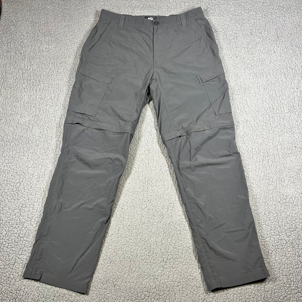 REI Co-op Sahara Convertible Cargo Pants Mens 34x32 Gray Hiking Trekking Nylon